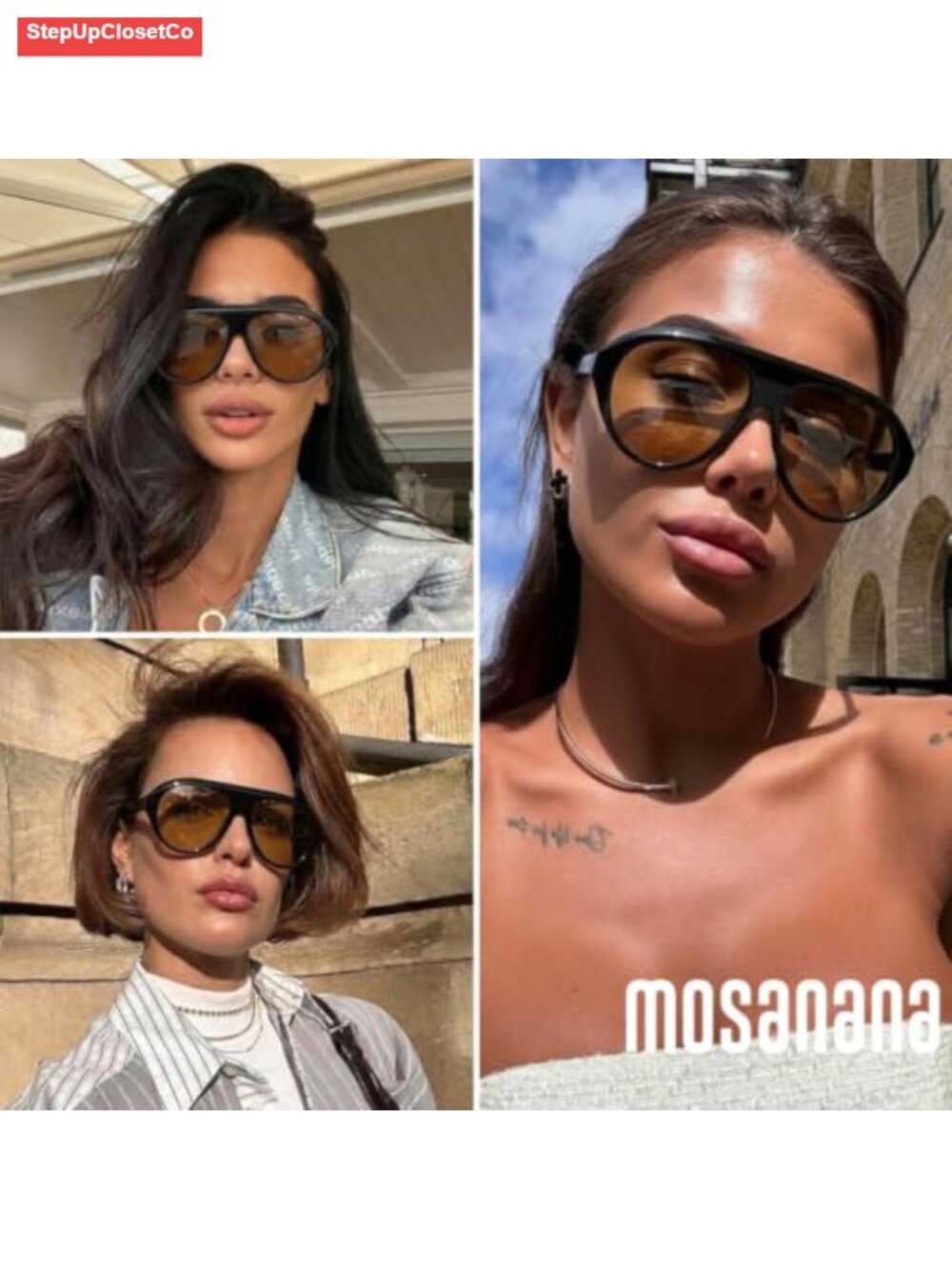 Oversized Aviator Sunglasses for Women, UV400 Protection, Retro Style, Plastic - Picture 2 of 6